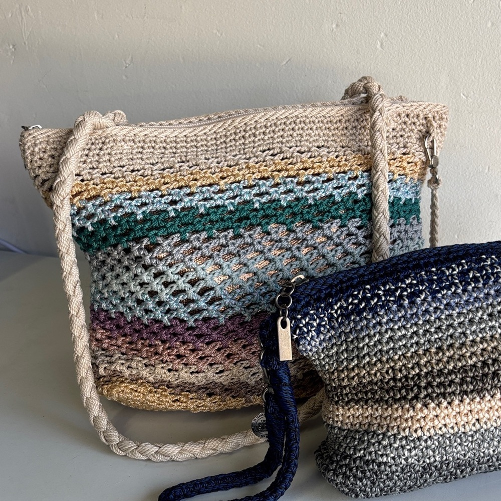 The Sak crochet bag tote and wristlet Combo set